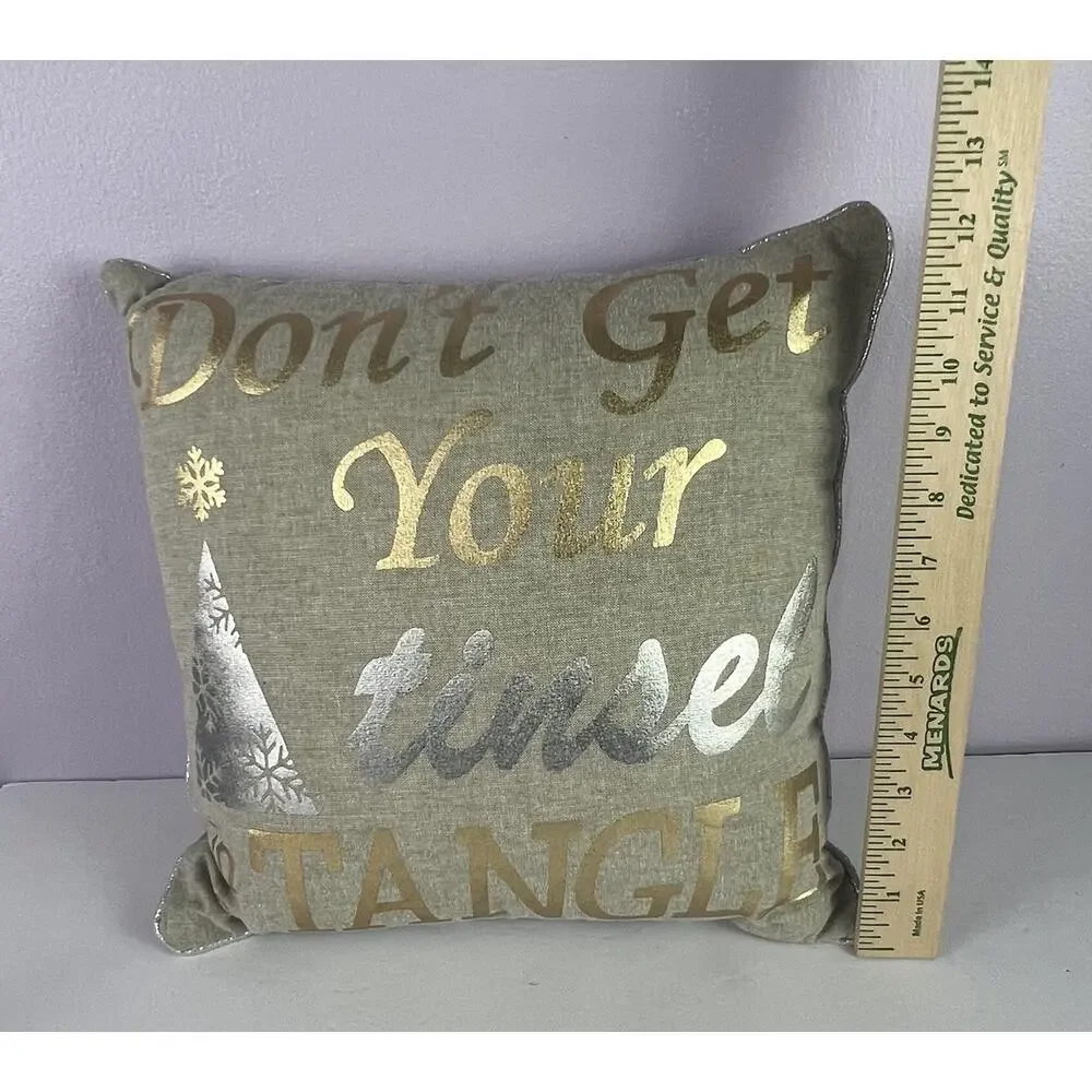Pier 1 Throw Pillow Gold Christmas Holiday Dont Get Your Tinsel In A Tangle